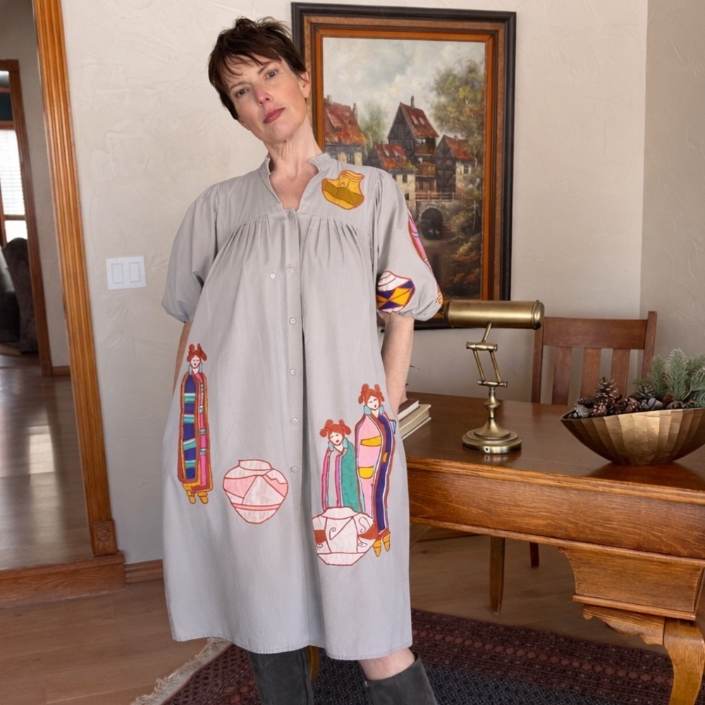 🎨 One-of-a-Kind Southwest Santa Fe Coat Dress • Wearable Art